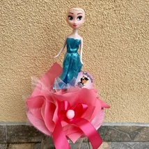 Ballagási nagy csokor, Elza babával - sötét pink