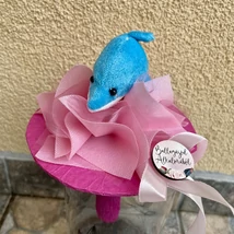 Ballagási kis csokor, delfin plüssel - pink