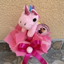Ballagási közepes csokor, rózsaszín unikornis plüssel - pink