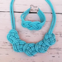 Menta-fehér pöttyös, csomózott szett