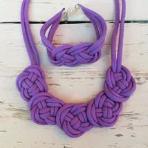 Pink-menta pöttyös, csomózott szett