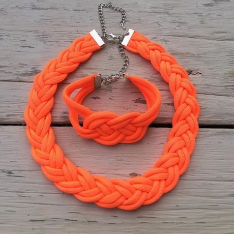 Neon narancssárga, fonott ékszer szett