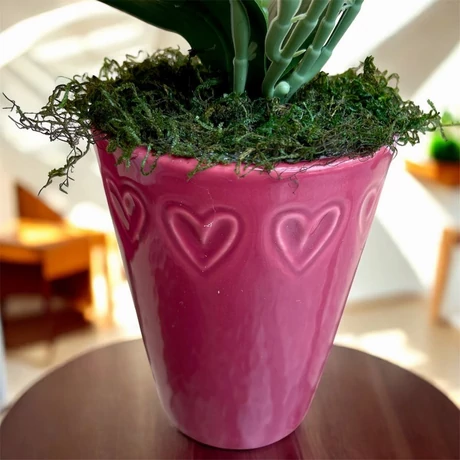 Hármas akció - 3 db prémium minőségű, 1 szálas, cserepes mű orchidea - 35 cm magas, szívecskés kaspóban